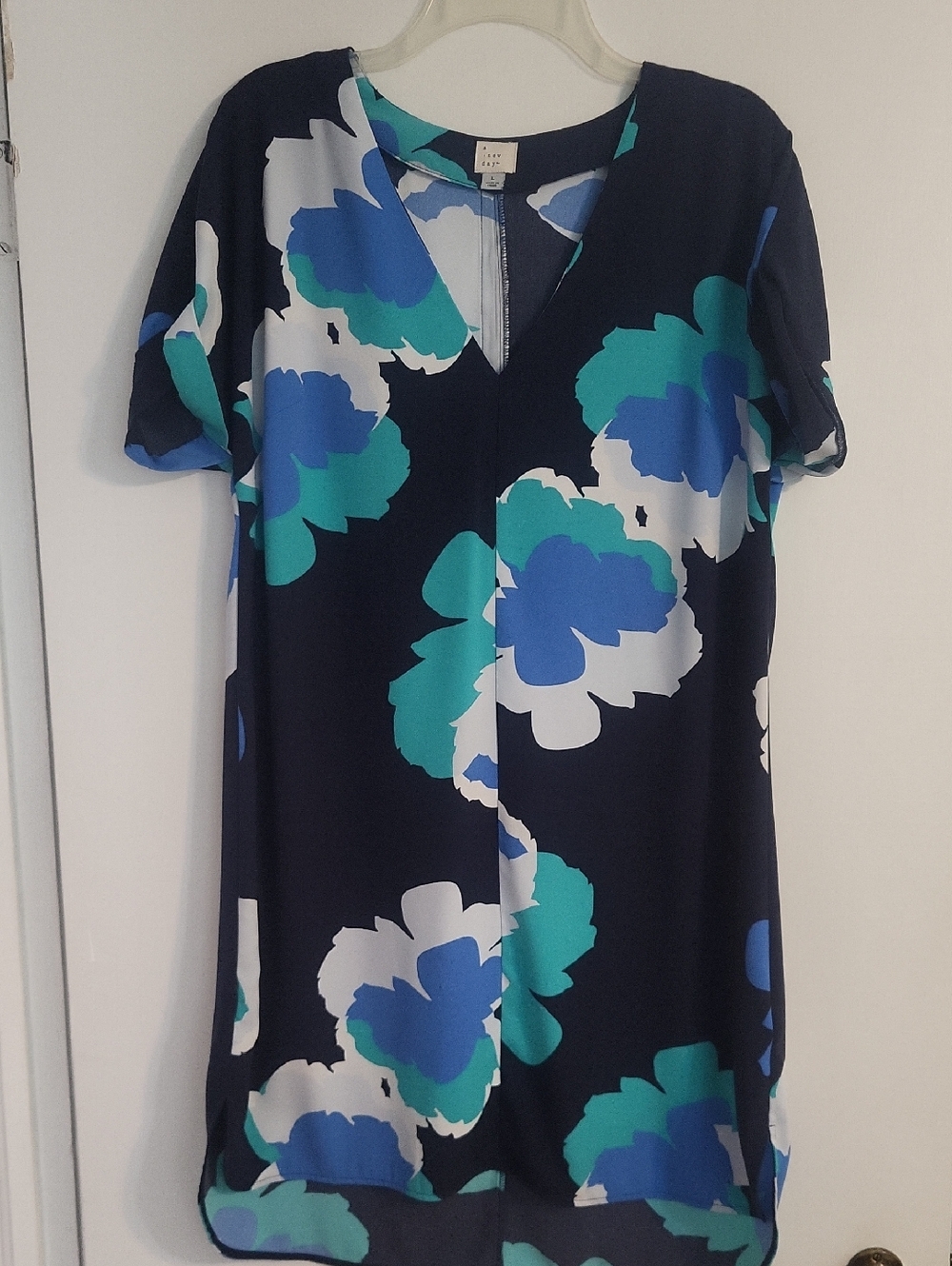 A NEW DAY Navy Floral Shift Dress with Blue & Teal Flowera